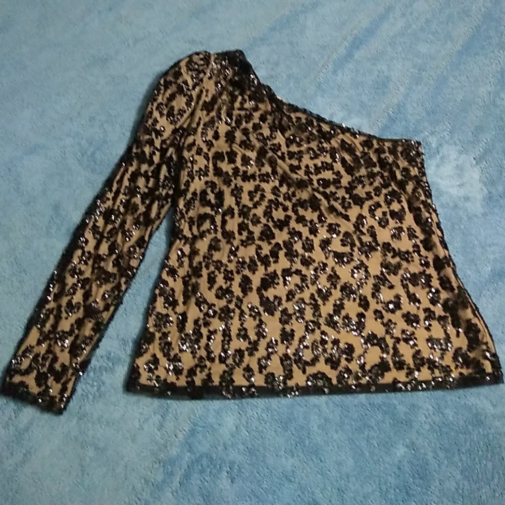 Sequined long sleeved one shoulder top